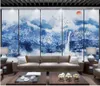 壁のための注文の写真の壁紙3Dの壁紙現代中国風の青い抽象的な水彩画の風景鳥のリビングルームテレビの背景壁紙家の装飾