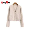 Koreaanse stijl vest vrouwen herfst winter v-hals knop jumpers dames hoge kwaliteit trui lange mouwen gebreide jas 210428