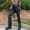 Женские брюки черные искусственные кожаные брюки леди PU свободные карандаши брюки уличные одежды мода элегантная высокая талия прямые женские штаны 211105