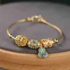 Bracelet de gourde en or Turquoise ancien pour femmes, ornement rétro de Style cour royale, graine de Lotus