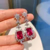 925 Sterling Silver 8*12mm Paraiba Tourmaline Ruby Emerald Quartz Topaz Gemstone Earrings for Women Party Wedding Fine Jewelry