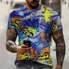 Мужские футболки игры ручка граффити уличная тенденция печать футболка полное тело 3D мода верхняя веселая абстрактная форма буква футболки тройники