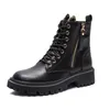 Dames Martin Laarzen Inner Pluched Britse stijl Dikke Soled Short Boots Echte Lederen Motorfiets Boot Winter Schoenen Hoogte Verhoogd 4 CM