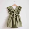 Toddler Kids Baby Girl Robe Été Ruffles Sans Manches Solide Coton Solid Linge Enfants Parti Casual Robe De Jeunes Pour 0-6y G1218