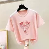 Été Harajuku t-shirt femmes mode coréenne t-shirt filles à manches courtes perles amour impression t-shirt Femme hauts rose 210604