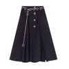 Mid-Length Kjol Kvinnor Höst Mode Elegant Kausal Streetwear Goth High Waist A-Line Black Vintage Harajuku Gothic Skirt 210417