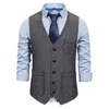 Herringbone Tweed Mens Waistcoat 공식 비즈니스 캐주얼 슬림 피트 조끼 결혼식 파티 남자 Gilet Suit Vest Hombre 레트로 코트 210524