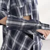 Mode vintage plaid afneembare mouw vrouwen blouse Koreaanse losse zon bescherming jas chique onregelmatige knop ontwerp shirts 210519