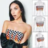 Gym Kläder Personlighet Trender Stil Flamma Svart Vit Plaid Kontrastfärger Tryckta inslagna Bröströr Top Crop T-shirt Vestidos