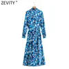 Kadınlar Zarif Yapraklar Baskı Yay Bağlı Sashes Midi Gömlek Elbise Kadın Chic Uzun Kollu Rahat Ince Kimono Vestido DS8190 210416