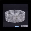 Dostawa upuszczania 2021 10pcs 1-10 rzędów Rhinestone Austria CZ Bracelets Crystal Wedding Bride Elastyczna Bierzeńca Bransoletka biżuterii Zau*10 1B