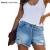 Kvinnor Rippade Jeans Shorts Sexig Fast Färg Sexig Bomull Blandning Broken Hole Attraktiv Fritid Till Strand Sommar 210714