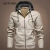 Męska kurtka motocyklowa Z Kapturem Jesień Zima Faux Pu Skórzane Kurtki Mężczyźni Casual Solidna Rowerzysta Płaszcz Zipper Fleece Coats 211119