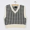 Houndstooth Kamizelka Damska Wełna Dziana Jesień Luźny Koreański Outdoor Miękki Ciepły sweter Waistcoat 210529