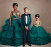 Hunter Green Tulle Beaded 2022 Flower Girl's Dresses Sheer Neck Little Girl Wedding Communion Pageant Party Gowns