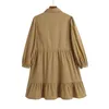 Lente herfst mini jurk vrouwen elegante revers drie kwart mouwen solid feestjurken casual slanke vestidos 210430