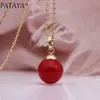 Pataya Fine Coral Red Shell Pearls Long Naszyjniki 585 Rose Gold Women Party Prosta Biżuteria Wedding Round Wisiorek