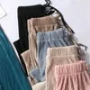 Calças de pernas largas de verão para mulheres Casual Elastic Elastic Cintura alta moda solta calças longas plissadas calças calças femme 210518