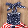 Independence Day Outfit Toddler Baby Girls Ruffle Dress 4th of July American Flag Stripe Stjärnor Skriv ut Halter Suspender Mini Dress Q0716