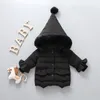 Barn Big Fur Collar Hooded Coat Winter Girls Långärmad Plus Velvet Tjockare Outwear Kids Down Coat Baby Kläder Avtagbar Cap 1535 B3