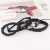 Charme Pulseiras 4 Pçs / Set Hippie Punk Preto Tag De Couro Banda Clip Cord Nós Beads Camadas Empilháveis Envoltório Amplo Homem Pulseira Ba10706352927748