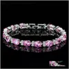 Bracciali Gioiellivictoria Marchio di gioielli di lusso 925 Sterling Sier Oval Cut Blue Sapphire Cz Diamond Ruby Women Wedding Bracciale For256d