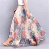 Elegant Summer Bohemian Maxi Skirts Women Long Skirt Chiffon Saia Beach High Waist Tutu Casual Vestidos Harajuku Print Clothes 210629