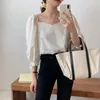 Casual Weibliche Tops Frühling Mode Koreanische Chic Bluse Frauen Sexy Quadrat Kragen Puff Sleeve Damen Blusa Weiß Shirts 10165 210506
