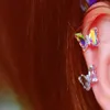 Stud 1 PCS Glass Crystal Butterfly Earring for Women 2021 Rostfritt stål Skruv Piercing Tragus Flat1006360