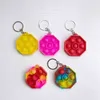 Fidget keyring key chain toy kids Mini Keychains Push bubble popper Poo-its finger sensory puzzle toys Keychain Cartoon rainbow tie-dye Finger Chains H41UCII