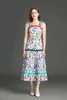 Moda Tasarımcısı Yaz Maxi Elbise kadın Spagetti Kayışı Straplez Çiçek Baskı Tatil Elbiseler Vestidos Seksi Casual 210421