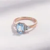 925 Sterling Silver Wedding Rings Gemstone Blue Topaz Rose Gold Plated For Women Luxury Elegant Fine Jewelry Unusual Accessories 220210