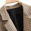 Casual Single Breasted Blazer Women Fashion Houndstooth Plaid Long Sleeve Suit Notched Collar Office Ladies Tweed Jacket Coats 210515