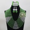 Ensemble de bijoux de perles africaines uniques, collier et boucles d'oreilles, mariage nigérian, cristal vert/blanc, 12 rangées, ANJ157