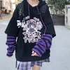 QWEEK E Girl Kawaii Hoodie Tracksuit Black Hoodie with Anime Long Sleeve Korean Style Sweatshirt Oversized Gothic Kpop 210809