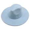 Breda randen hattar fedora kvinnor m￤n fashionabla solid band vinter vit svart khaki panamas utomhus br￶llop filt hatt