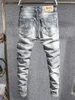 Ly designer mode män jeans retro ljusblå elastisk smal passform rippade denim byxor högkvalitativa streetwear hip hop byxor