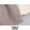TRAF Women Fashion Patchwork Controllare il blazer asimmetrico cappotto vintage a manica lunga cintura femmina di abbigliamento femminile chic tops 210415