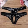 Women Latex Lingerie Sexy Underwear Erotic Female Faux Leather Micro Bikini Briefs Open Crotch Pussy Holes Sissy Panties Thongs Wo298I