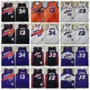 Topkwaliteit Mitchell en Ness basketbal Karl Malone Jersey 32 Steve Nash 13 Charles Barkley 34 John Stockton 12 Retro paars zwart wit oranje gestikt groot teamlogo