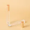 Stylo vide carré en verre transparent de 10ml, bouteille à rouler avec capuchon doré, bille roulante en acier inoxydable pour huile essentielle, parfum 1710516