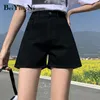 Beyaz Siyah Kot Şort Bayan Yüksek Bel Geniş Bacak Pantolon Kadın Seksi Yıkanmış Kore Retro Moda Yaz Kısa 210506