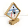 Bamboos Sublimation Blank Photo Frame With Base Double Sided Wood Love Heart Round Frames Magnetism Picture Painting Decoration LLB9067