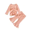 Kids Clothing Sets Girls Outfits Baby Clothes Children Wear Suits Long Sleeve T-shirts Flared Trousers Pants 2Pcs Suit 1377 B3