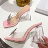 Slippers Fashion Chic Rhinestone Bowtie Buckle Women Summer Pvc Transparent Jelly Sandals Crystal Perspex Heels Ladies Shoes 220308