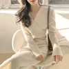 Casual Dresses 2021 Fall/Winter Women'S Knitted Dress Korean One-Piece Gentle V-Neck Long Sleeve Knit Sweater Vestido De Mujer