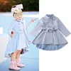 1-5Y Toddler Kid Baby Girl Coat Höst Vinter Varm Windbreaker Bow Outwear Overcoat Raincoat Snowsuit Solid Blå 211011