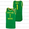 Erkekler Özel Oregon Ördek Basketbol Forması 13 Quincy Guerrier 42 Jacob Young 0 Will Richardson 50 Eric Williams Jr. 32