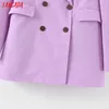 Tangada Mode Femmes Violet Blazer À Manches Longues Corée Style Femme Blazer Bureau Dames Arrivée Automne Outwear SL404 210609