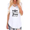 Women's T-Shirt Coffee Gets Me Started Jesus Print Women Loose V Neck Vintage Shirt For Female Femme Summer Christmas Gift Casual Top